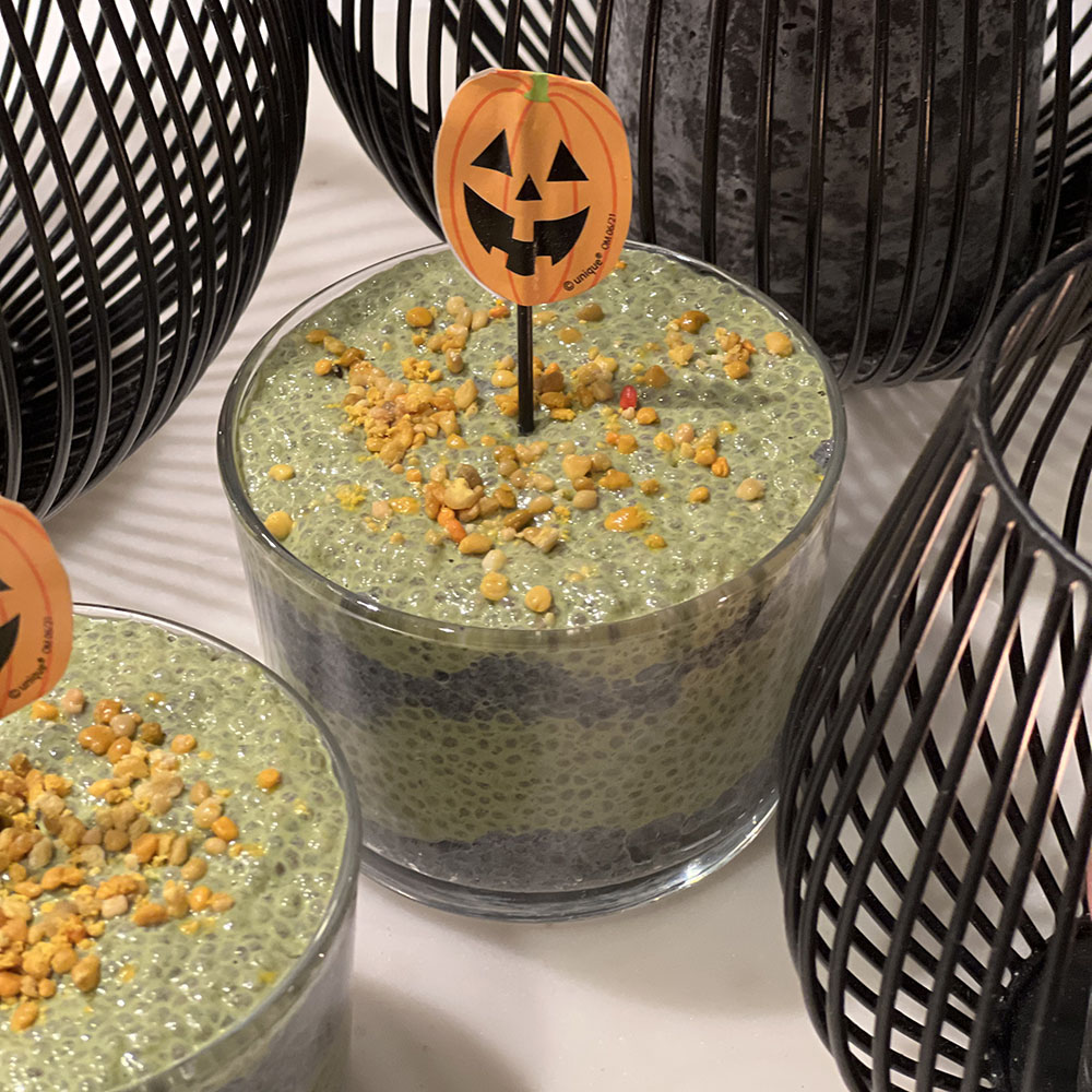 Matcha Halloween Chia Seed Pudding