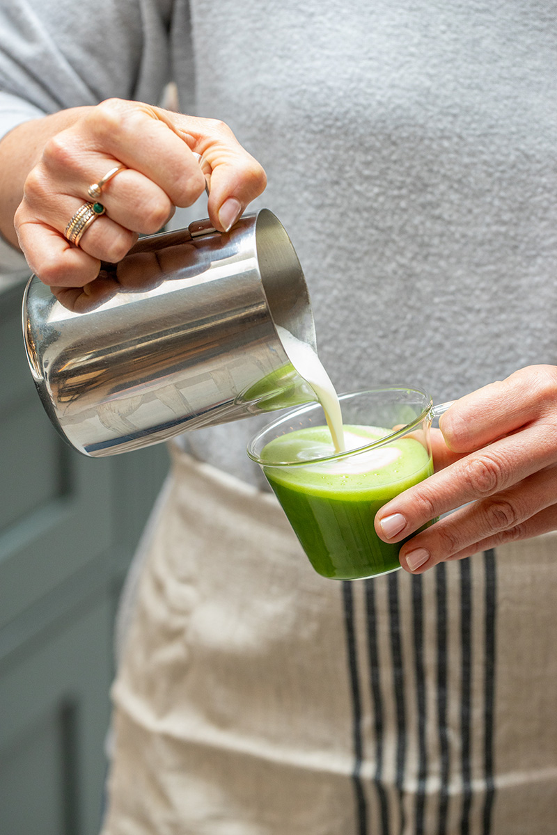 Matcha pouring from a jug
